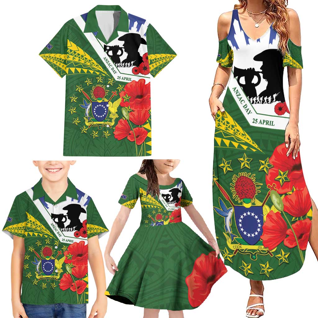 Cook Islands ANZAC Day Family Matching Summer Maxi Dress and Hawaiian Shirt Last Post Lest We Forget LT14 - Polynesian Pride