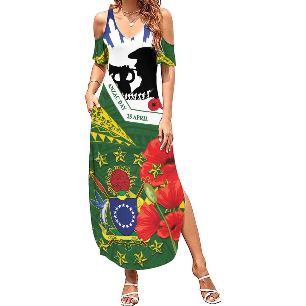 Cook Islands ANZAC Day Family Matching Summer Maxi Dress and Hawaiian Shirt Last Post Lest We Forget LT14 Mom's Dress Green - Polynesian Pride