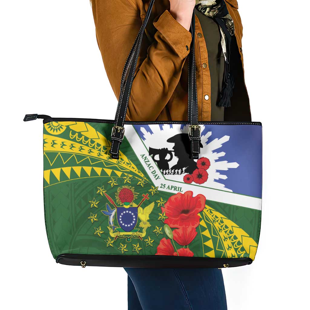 Cook Islands ANZAC Day Leather Tote Bag Last Post Lest We Forget