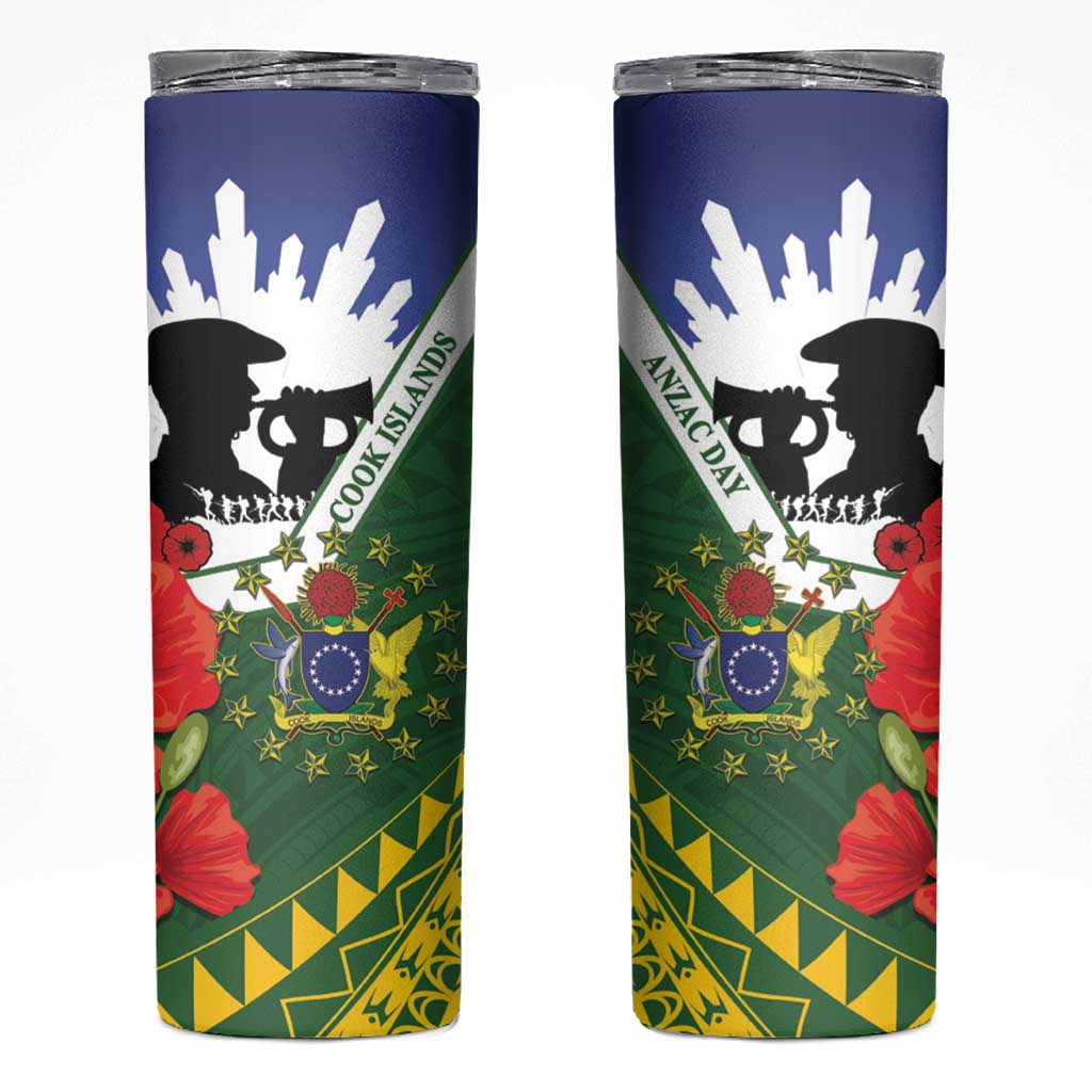 Cook Islands ANZAC Day Skinny Tumbler Last Post Lest We Forget LT14 Green - Polynesian Pride