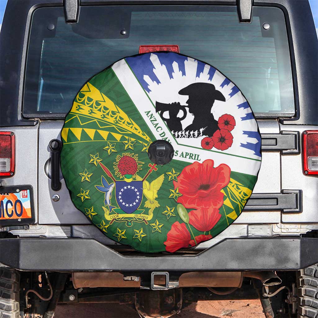 Cook Islands ANZAC Day Spare Tire Cover Last Post Lest We Forget LT14 Green - Polynesian Pride