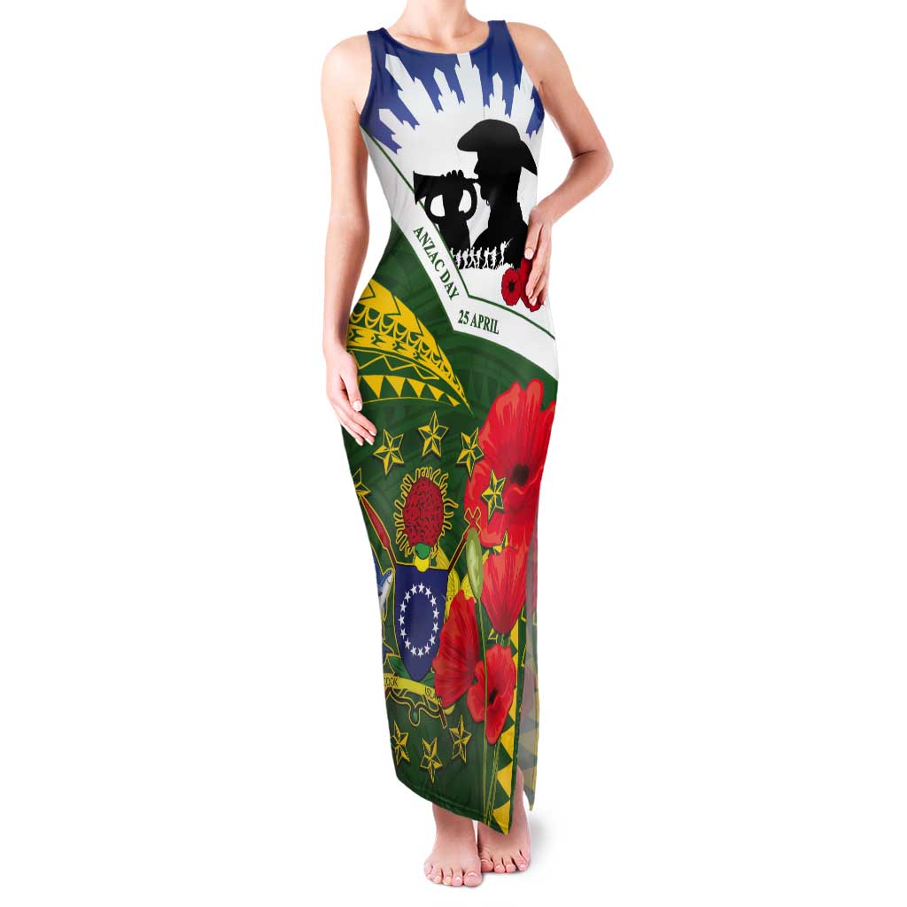 Cook Islands ANZAC Day Tank Maxi Dress Last Post Lest We Forget LT14 Women Green - Polynesian Pride