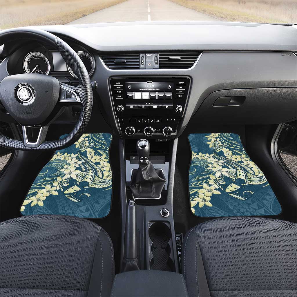 Cyan Polynesia Hammerhead Shark Tattoo With Plumeria Lei Car Mats