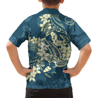 Cyan Polynesia Hammerhead Shark Tattoo With Plumeria Lei Family Matching Off Shoulder Short Dress and Hawaiian Shirt LT14 - Polynesian Pride