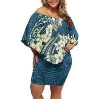 Cyan Polynesia Hammerhead Shark Tattoo With Plumeria Lei Family Matching Off Shoulder Short Dress and Hawaiian Shirt LT14 Mom's Dress Cyan - Polynesian Pride