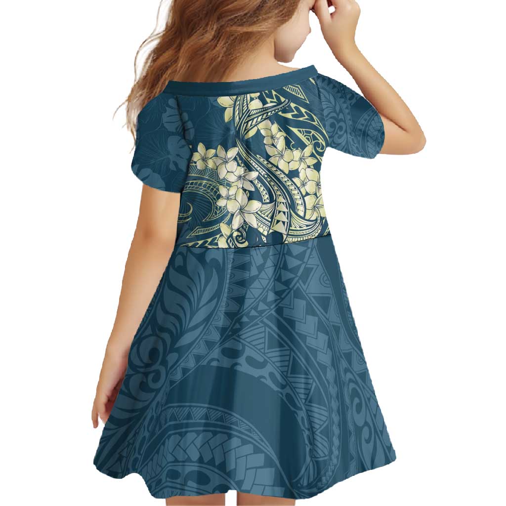 Cyan Polynesia Hammerhead Shark Tattoo With Plumeria Lei Family Matching Short Sleeve Bodycon Dress and Hawaiian Shirt LT14 - Polynesian Pride