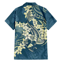 Cyan Polynesia Hammerhead Shark Tattoo With Plumeria Lei Family Matching Short Sleeve Bodycon Dress and Hawaiian Shirt LT14 - Polynesian Pride