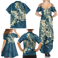 Cyan Polynesia Hammerhead Shark Tattoo With Plumeria Lei Family Matching Summer Maxi Dress and Hawaiian Shirt LT14 - Polynesian Pride