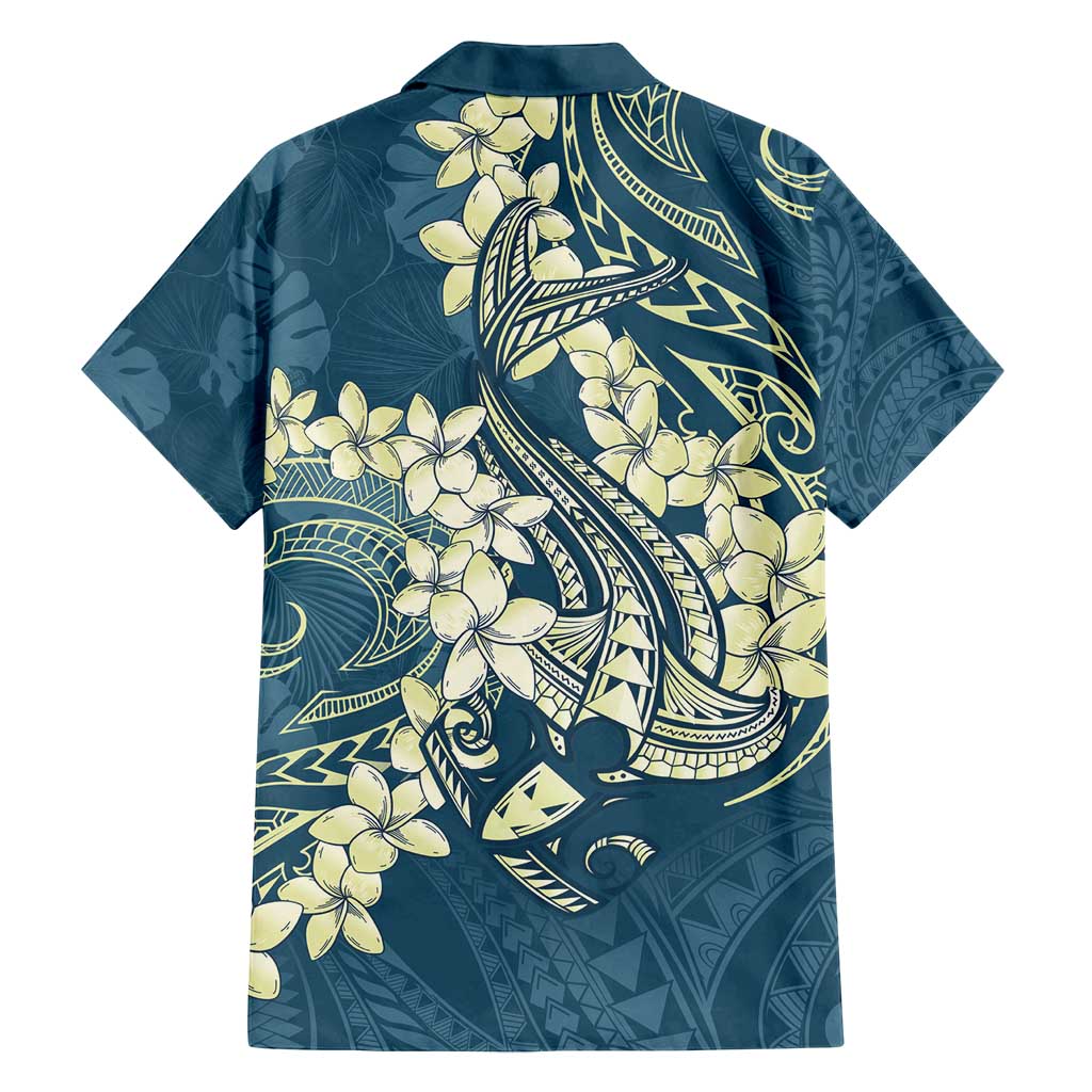Cyan Polynesia Hammerhead Shark Tattoo With Plumeria Lei Family Matching Tank Maxi Dress and Hawaiian Shirt LT14 - Polynesian Pride