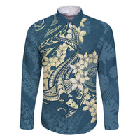 Cyan Polynesia Hammerhead Shark Tattoo With Plumeria Lei Family Matching Tank Maxi Dress and Hawaiian Shirt LT14 Dad's Shirt - Long Sleeve Cyan - Polynesian Pride