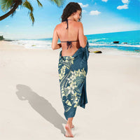 Cyan Polynesia Hammerhead Shark Tattoo With Plumeria Lei Sarong