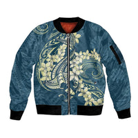 Cyan Polynesia Hammerhead Shark Tattoo With Plumeria Lei Sleeve Zip Bomber Jacket LT14 Unisex Cyan - Polynesian Pride