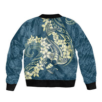 Cyan Polynesia Hammerhead Shark Tattoo With Plumeria Lei Sleeve Zip Bomber Jacket LT14 - Polynesian Pride