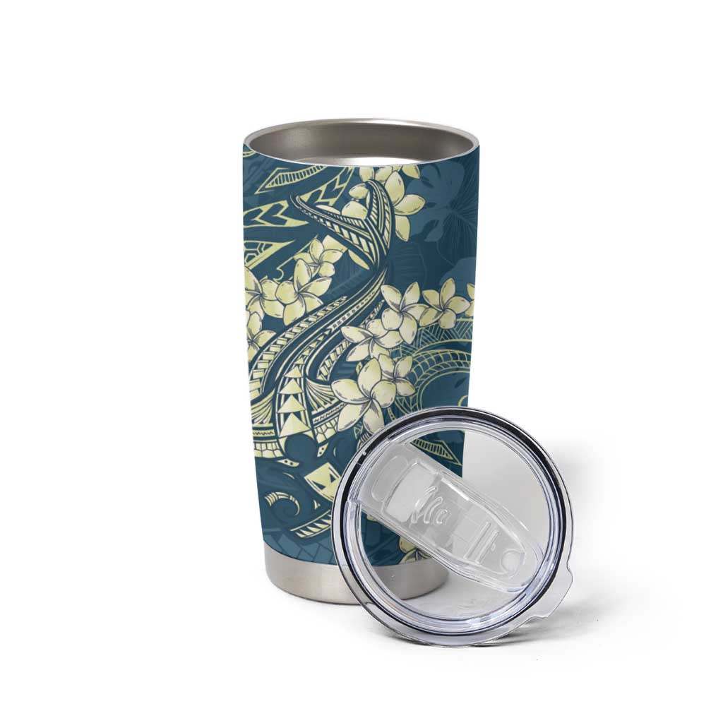 Cyan Polynesia Hammerhead Shark Tattoo With Plumeria Lei Tumbler Cup