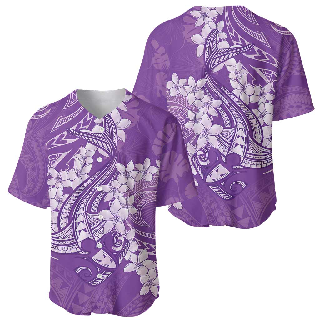 Purple Polynesia Hammerhead Shark Tattoo With Plumeria Lei Baseball Jersey LT14 - Polynesian Pride