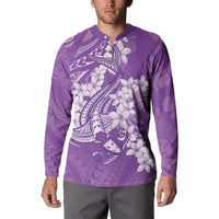 Purple Polynesia Hammerhead Shark Tattoo With Plumeria Lei Button Sweatshirt