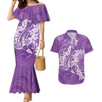 Purple Polynesia Hammerhead Shark Tattoo With Plumeria Lei Couples Matching Mermaid Dress and Hawaiian Shirt LT14 Purple - Polynesian Pride