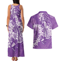 Purple Polynesia Hammerhead Shark Tattoo With Plumeria Lei Couples Matching Tank Maxi Dress and Hawaiian Shirt LT14 - Polynesian Pride
