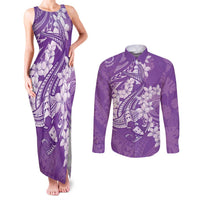 Purple Polynesia Hammerhead Shark Tattoo With Plumeria Lei Couples Matching Tank Maxi Dress and Long Sleeve Button Shirt LT14 Purple - Polynesian Pride