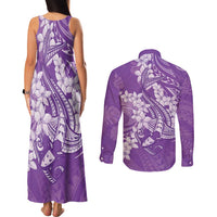 Purple Polynesia Hammerhead Shark Tattoo With Plumeria Lei Couples Matching Tank Maxi Dress and Long Sleeve Button Shirt LT14 - Polynesian Pride