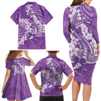 Purple Polynesia Hammerhead Shark Tattoo With Plumeria Lei Family Matching Long Sleeve Bodycon Dress and Hawaiian Shirt LT14 - Polynesian Pride