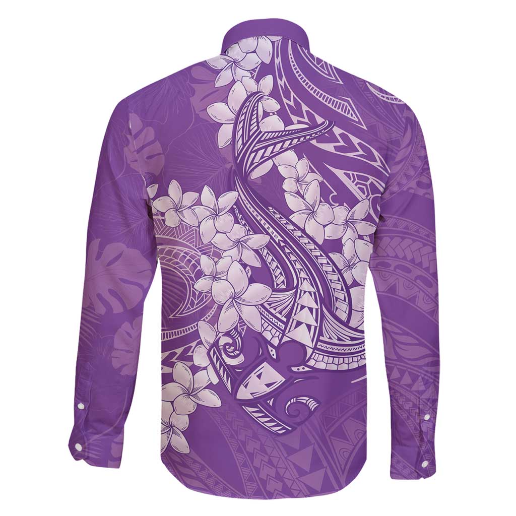 Purple Polynesia Hammerhead Shark Tattoo With Plumeria Lei Family Matching Long Sleeve Bodycon Dress and Hawaiian Shirt LT14 - Polynesian Pride