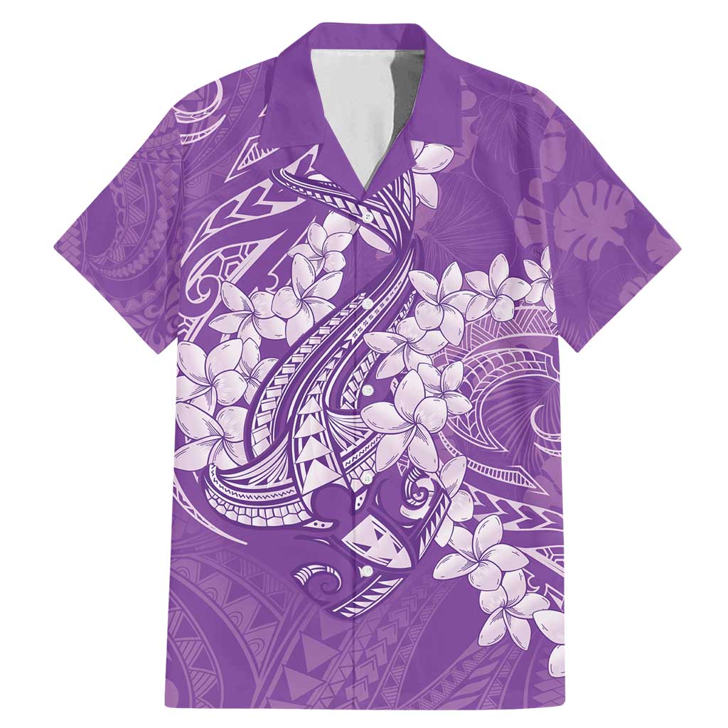 Purple Polynesia Hammerhead Shark Tattoo With Plumeria Lei Family Matching Mermaid Dress and Hawaiian Shirt LT14 Dad's Shirt - Short Sleeve Purple - Polynesian Pride
