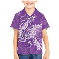 Purple Polynesia Hammerhead Shark Tattoo With Plumeria Lei Family Matching Mermaid Dress and Hawaiian Shirt LT14 Son's Shirt Purple - Polynesian Pride