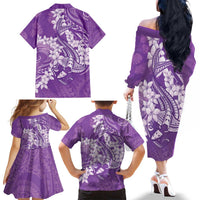 Purple Polynesia Hammerhead Shark Tattoo With Plumeria Lei Family Matching Off The Shoulder Long Sleeve Dress and Hawaiian Shirt LT14 - Polynesian Pride