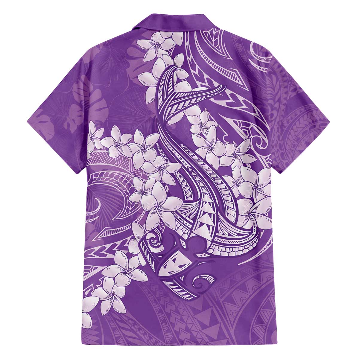Purple Polynesia Hammerhead Shark Tattoo With Plumeria Lei Family Matching Off The Shoulder Long Sleeve Dress and Hawaiian Shirt LT14 - Polynesian Pride