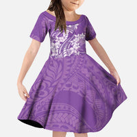 Purple Polynesia Hammerhead Shark Tattoo With Plumeria Lei Family Matching Off Shoulder Maxi Dress and Hawaiian Shirt LT14 Daughter's Dress Purple - Polynesian Pride