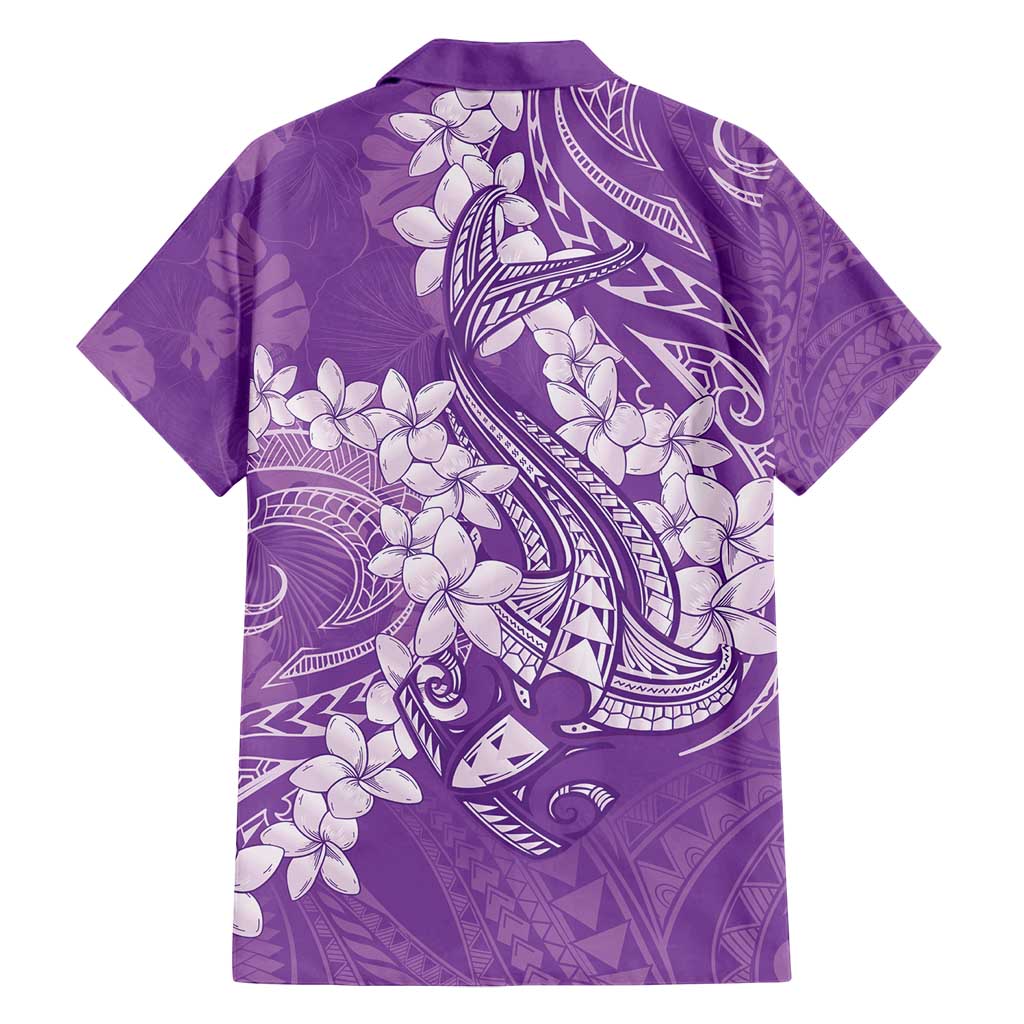 Purple Polynesia Hammerhead Shark Tattoo With Plumeria Lei Family Matching Off Shoulder Maxi Dress and Hawaiian Shirt LT14 - Polynesian Pride