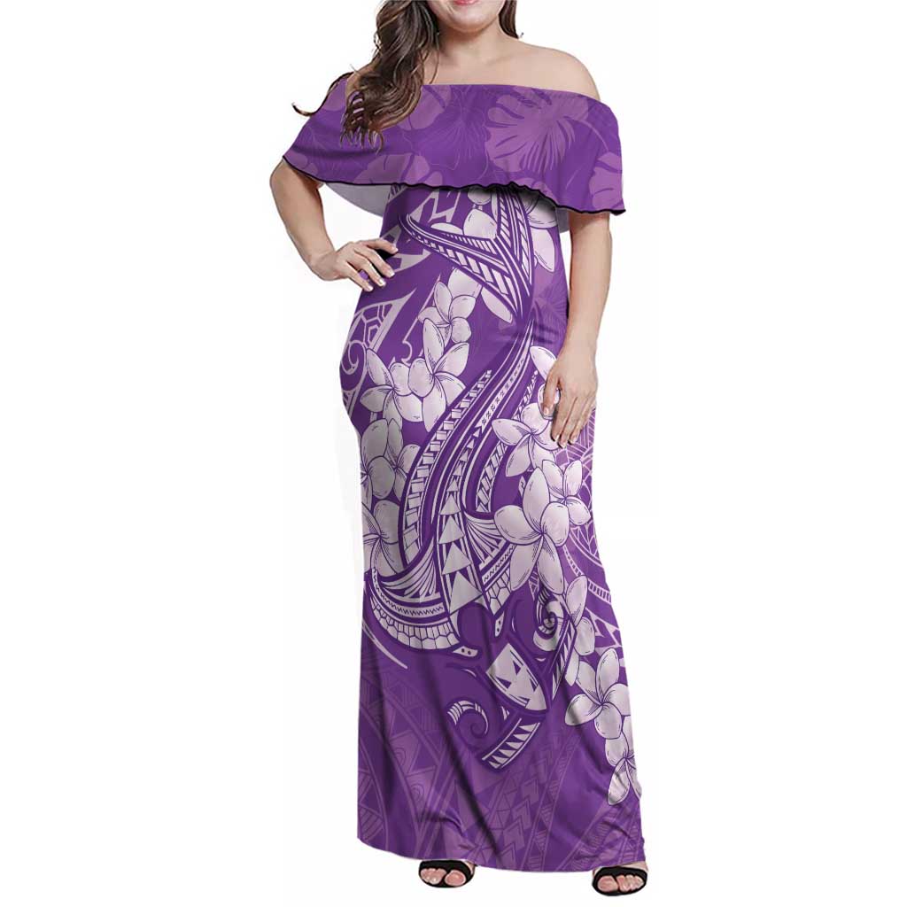 Purple Polynesia Hammerhead Shark Tattoo With Plumeria Lei Family Matching Off Shoulder Maxi Dress and Hawaiian Shirt LT14 Mom's Dress Purple - Polynesian Pride