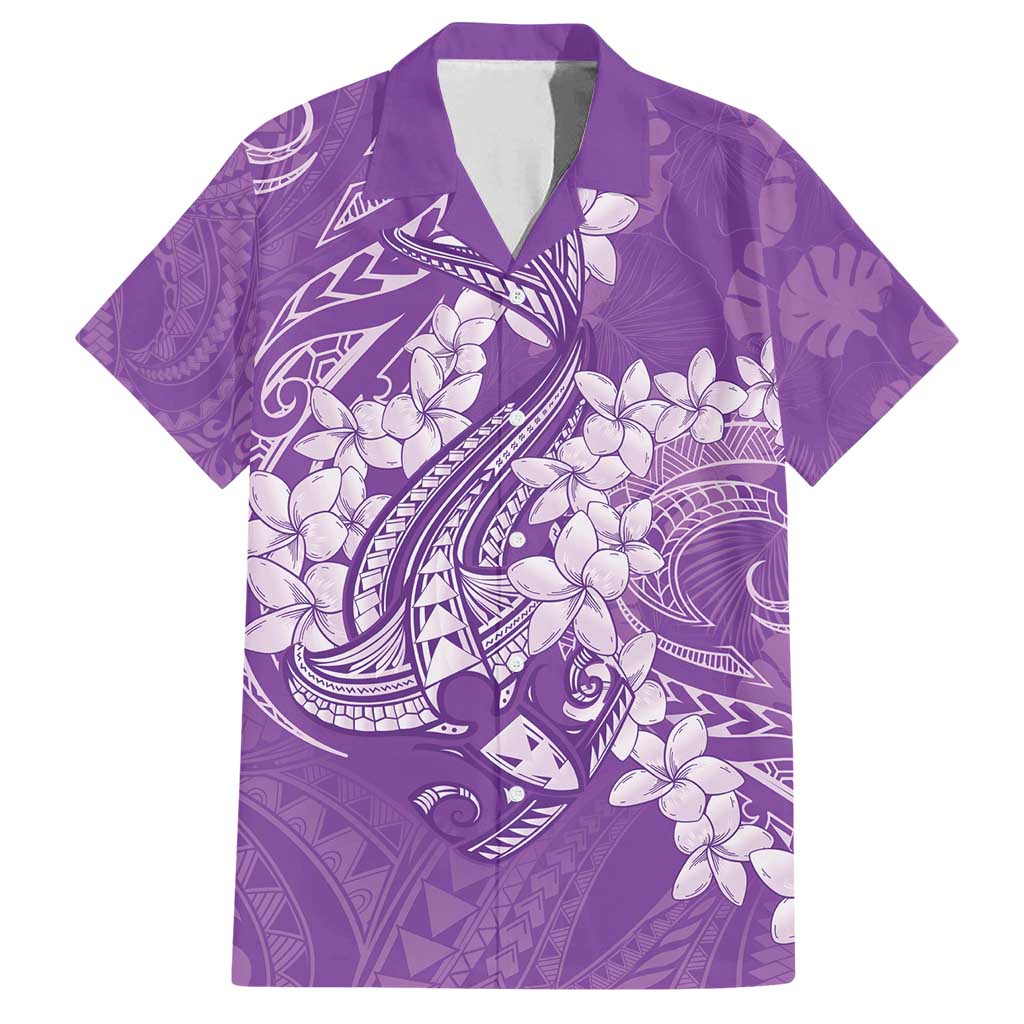 Purple Polynesia Hammerhead Shark Tattoo With Plumeria Lei Family Matching Off Shoulder Short Dress and Hawaiian Shirt LT14 Dad's Shirt - Short Sleeve Purple - Polynesian Pride