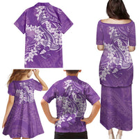 Purple Polynesia Hammerhead Shark Tattoo With Plumeria Lei Family Matching Puletasi and Hawaiian Shirt LT14 - Polynesian Pride