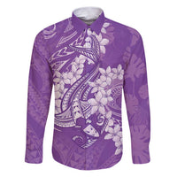 Purple Polynesia Hammerhead Shark Tattoo With Plumeria Lei Family Matching Puletasi and Hawaiian Shirt LT14 Dad's Shirt - Long Sleeve Purple - Polynesian Pride
