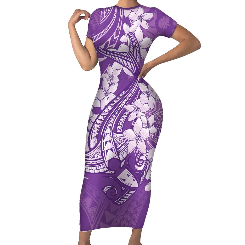 Purple Polynesia Hammerhead Shark Tattoo With Plumeria Lei Family Matching Short Sleeve Bodycon Dress and Hawaiian Shirt LT14 Mom's Dress Purple - Polynesian Pride