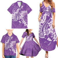 Purple Polynesia Hammerhead Shark Tattoo With Plumeria Lei Family Matching Summer Maxi Dress and Hawaiian Shirt LT14 - Polynesian Pride