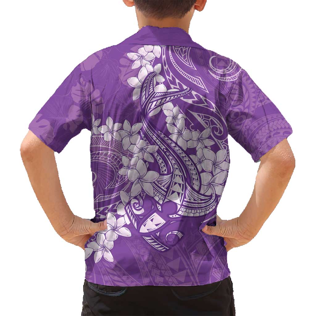 Purple Polynesia Hammerhead Shark Tattoo With Plumeria Lei Family Matching Tank Maxi Dress and Hawaiian Shirt LT14 - Polynesian Pride