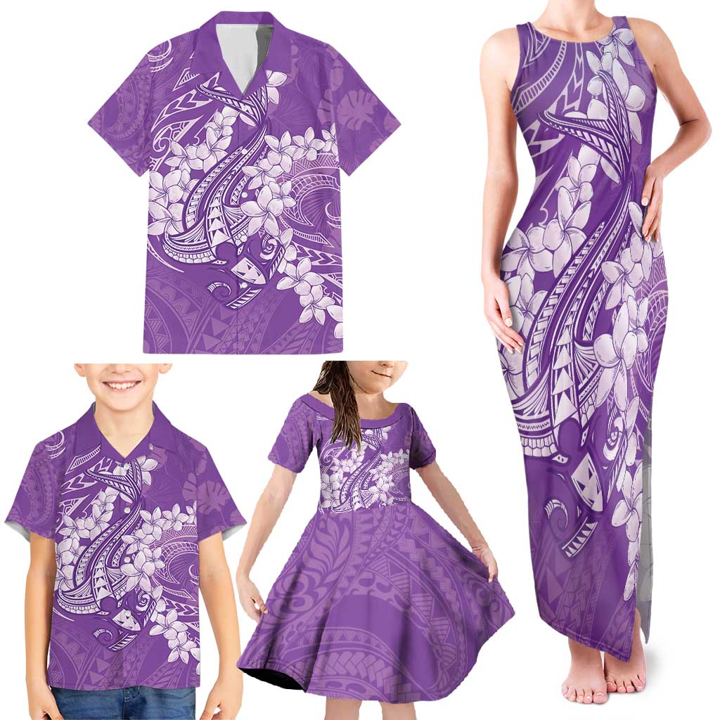 Purple Polynesia Hammerhead Shark Tattoo With Plumeria Lei Family Matching Tank Maxi Dress and Hawaiian Shirt LT14 - Polynesian Pride