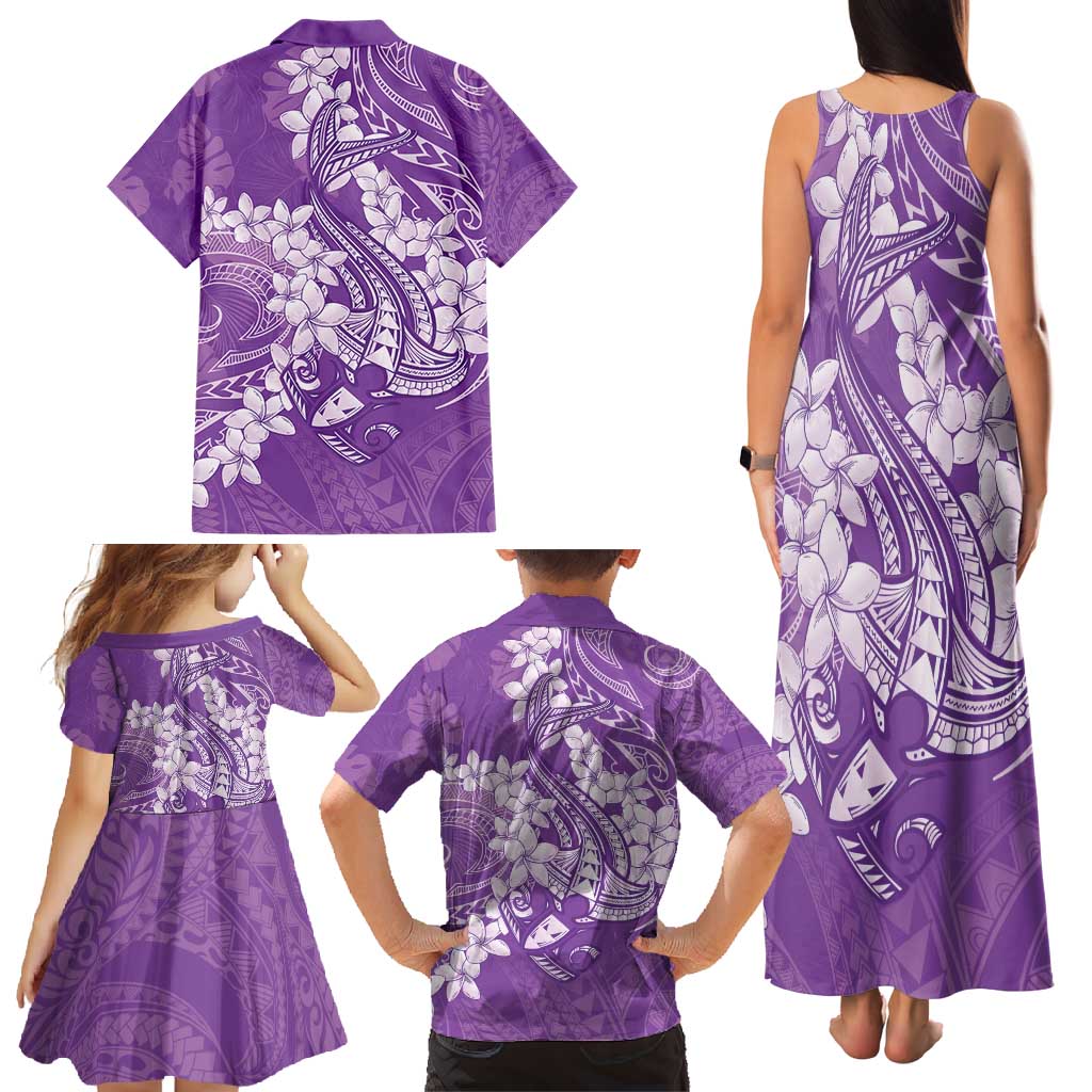 Purple Polynesia Hammerhead Shark Tattoo With Plumeria Lei Family Matching Tank Maxi Dress and Hawaiian Shirt LT14 - Polynesian Pride
