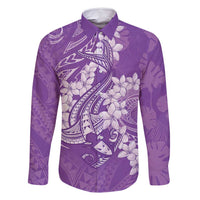 Purple Polynesia Hammerhead Shark Tattoo With Plumeria Lei Family Matching Tank Maxi Dress and Hawaiian Shirt LT14 Dad's Shirt - Long Sleeve Purple - Polynesian Pride