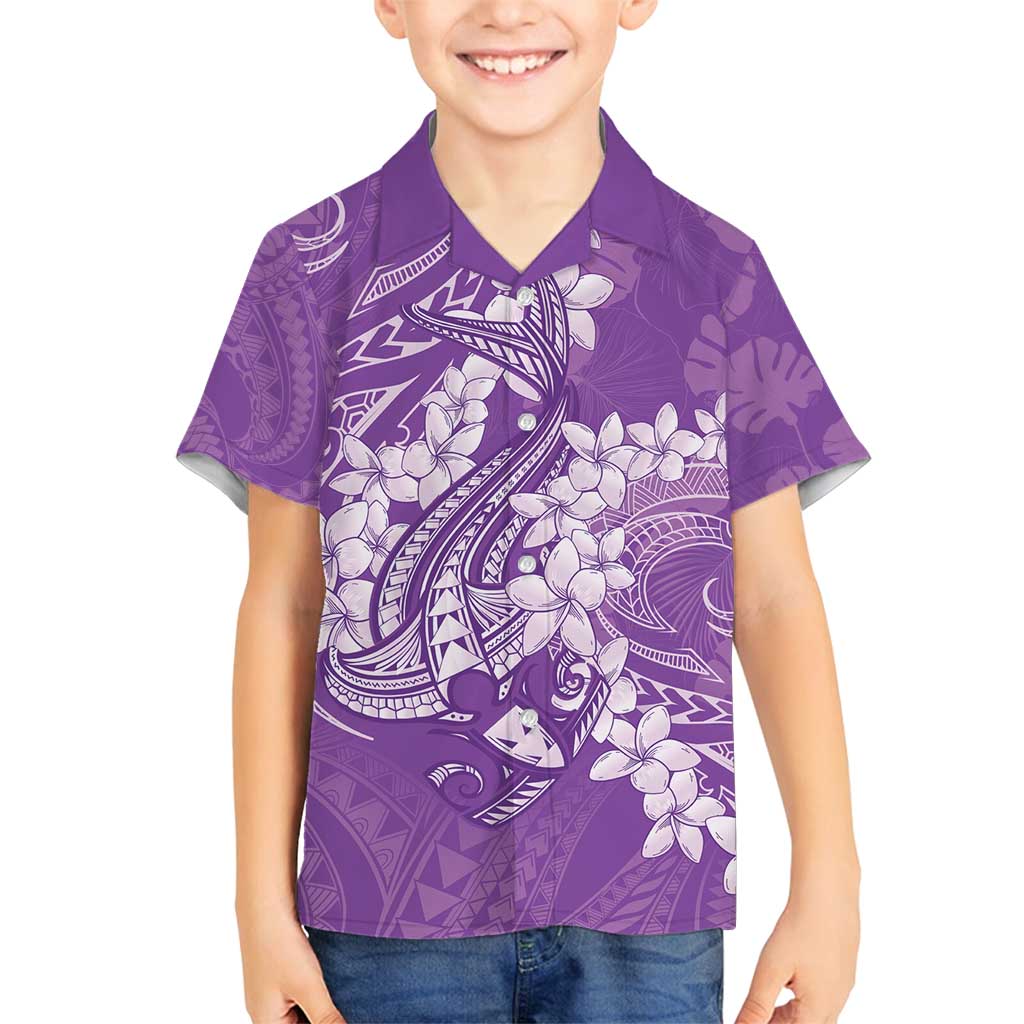 Purple Polynesia Hammerhead Shark Tattoo With Plumeria Lei Family Matching Tank Maxi Dress and Hawaiian Shirt LT14 Son's Shirt Purple - Polynesian Pride