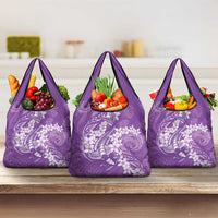 Purple Polynesia Hammerhead Shark Tattoo With Plumeria Lei Grocery Bag