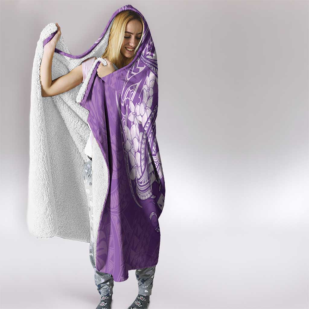 Purple Polynesia Hammerhead Shark Tattoo With Plumeria Lei Hooded Blanket