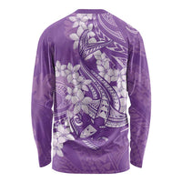 Purple Polynesia Hammerhead Shark Tattoo With Plumeria Lei Long Sleeve Shirt