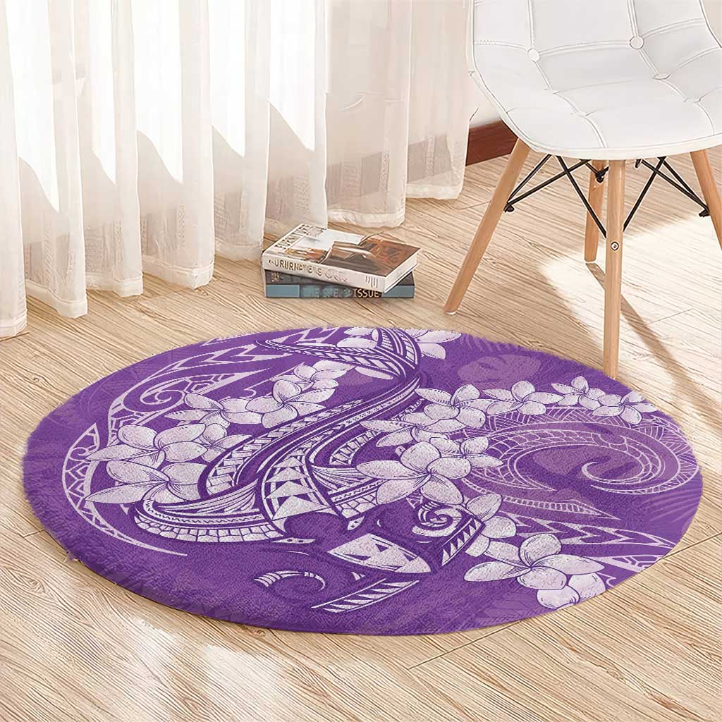 Purple Polynesia Hammerhead Shark Tattoo With Plumeria Lei Round Carpet