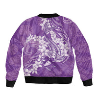 Purple Polynesia Hammerhead Shark Tattoo With Plumeria Lei Sleeve Zip Bomber Jacket LT14 - Polynesian Pride