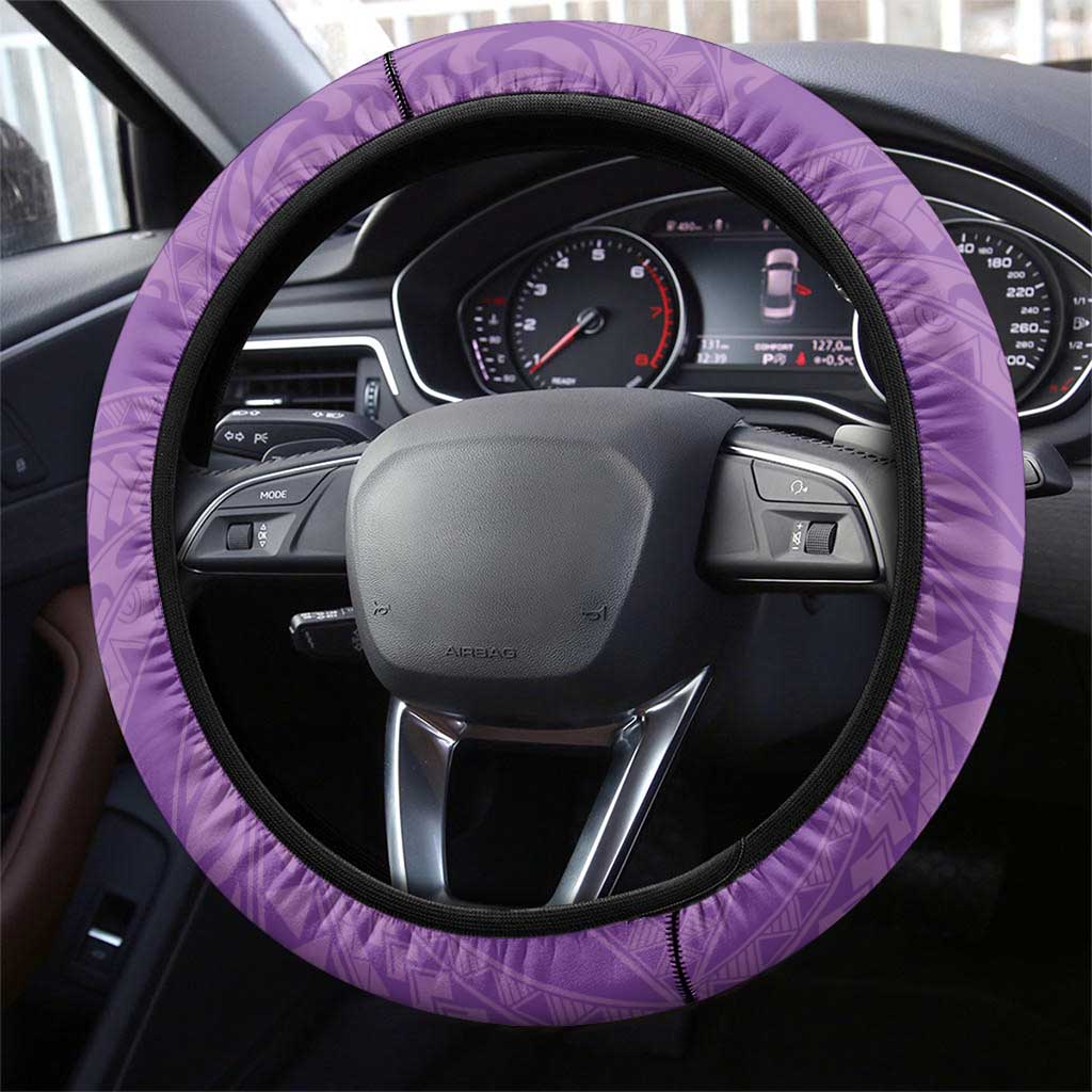 Purple Polynesia Hammerhead Shark Tattoo With Plumeria Lei Steering Wheel Cover