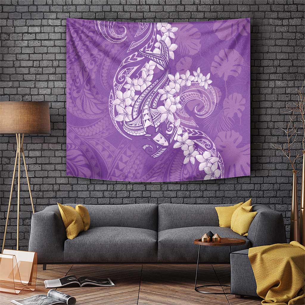 Purple Polynesia Hammerhead Shark Tattoo With Plumeria Lei Tapestry LT14 Purple - Polynesian Pride